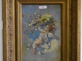 an image of a painting of a woman holding a bouquet of flowers