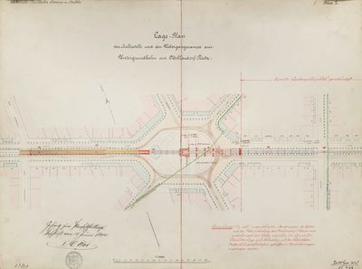 une vieille carte représentant un tracé ferroviaire sur laquelle figure une ligne rouge