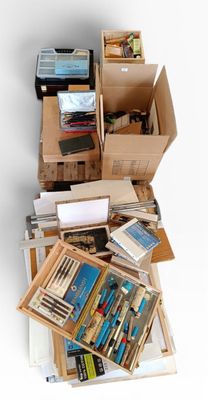 many boxes of books and other items sitting on the floor