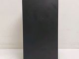 the back of a black metal box with a black label on it