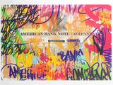 un graffiti sur le mur d'un billet de banque recouvert d'inscriptions
