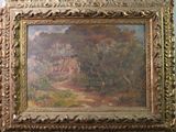 une image d'une peinture représentant une maison dans un bois