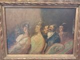 un vieux tableau représentant un groupe de personnes en tenue de cérémonie