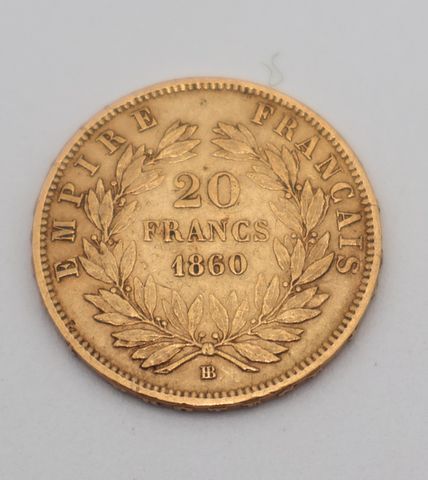 Pièce de monnaie en or à valeur faciale de vingt francs 1860. Fra...
