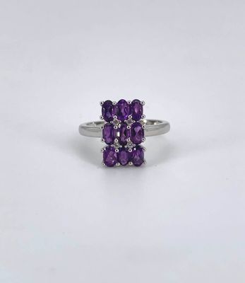 Bague argent sertie d'un pavage d'améthystes pour environ 2 …