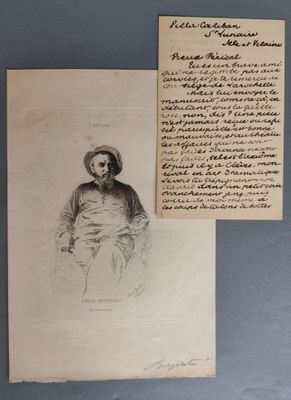 un vieux dessin représentant un homme assis sur une chaise à côté d'une feuille de papier