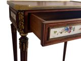 a small wooden table with a drawer on top of it