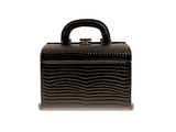 porte-documents en cuir d'alligator marron avec poignée, sur fond blanc