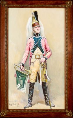 painting of a man in a military uniform holding a drum