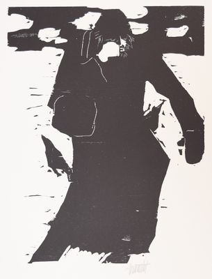 an image of a black and white image of a man carrying a cross