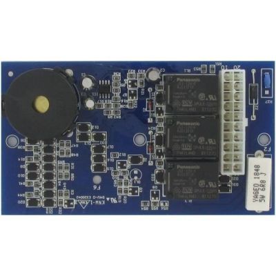 a close up of a circuit board with a button on it