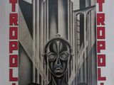 une image représentant une affiche en noir et blanc d'un homme dans une ville futuriste
