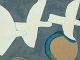 a painting of birds flying in the sky above a vase