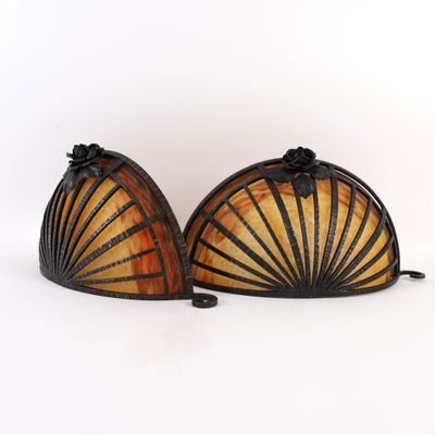 pair of art deco sconces in the shape of a fan