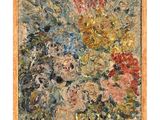 une peinture à l'huile représentant des fleurs dans un vase sur une table