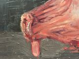 un tableau représentant un cochon qui tire la langue hors de l'eau