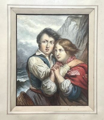 un vieux tableau représentant un homme et une femme enlacés