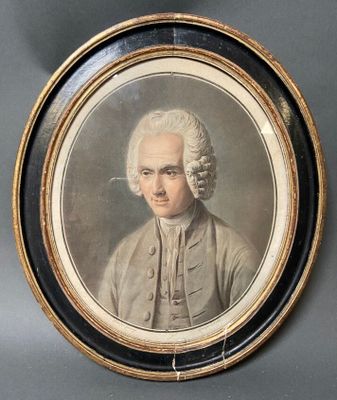 portrait d'un homme tenant une pipe à la bouche, dans un cadre doré