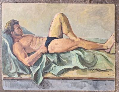 un tableau représentant un homme allongé sur un lit