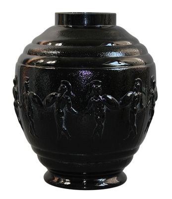 Pierre d'AVESN, dans le goût de - VASE en verre opalin noir …