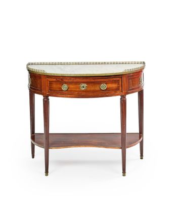 Console de forme demi-lune en bois et placage d'acajou à déc…