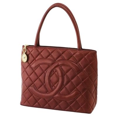chanel red quilted leather tote bag