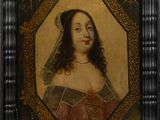 a painting of a woman wearing a veil in a black frame