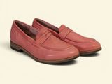 the pink loafer is made of leather and has a rubber sole