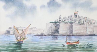 deux bateaux sur l'eau, avec un château en arrière-plan