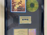 a framed picture of a cassette and a cd