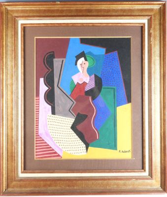 an image of a painting of a woman in a red dress