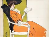 a picture of a woman sitting in a chair reading a book
