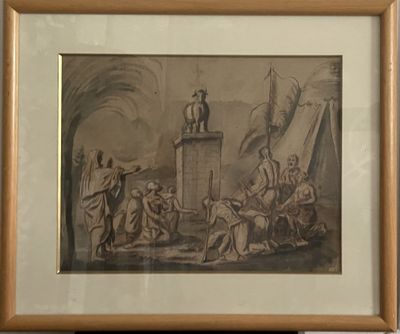 Ecole néoclassique Le veau d'or Lavis A vue: H 36 L 49 cm (t…
