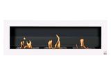 a close up of a fire in a wall mounted fireplace