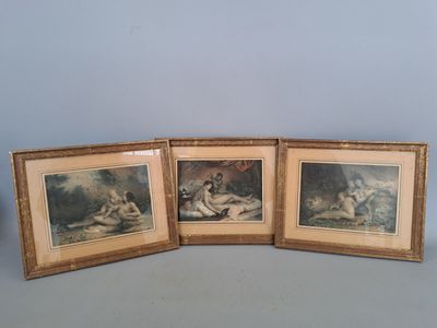 Ecole XIXe Scènes de bain : femmes nues aux putti