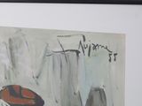 a picture of a painting of a vase and a hat