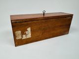 a wooden box with a picture of a man and a woman on it