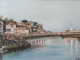une aquarelle représentant une scène de port avec des bateaux