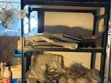 a shelf with many items on it in a room