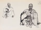 croquis représentant un homme et une femme assis par terre
