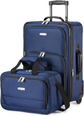 three pieces of luggage sitting next to each other on a white surface