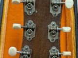 a close up of a guitar in a case on a table
