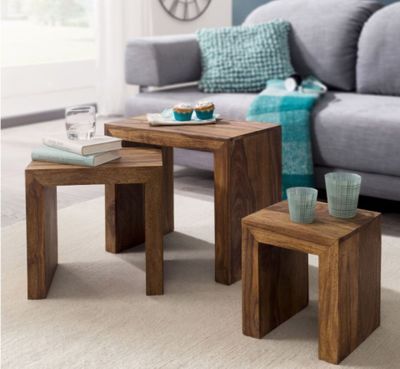 Lot de 3 tables gigognes en bois de sheesham massif, Dimensi…