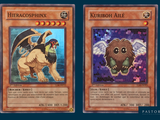 two cards of different types of pokemon are shown on a blue background