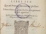 an old book with a stamp on the cover of it