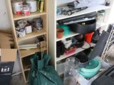 a shelf full of various items in a garage