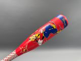 a red baseball bat with a cartoon character on it