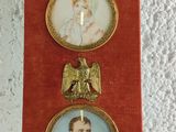 three pictures of a man and a woman on a red banner