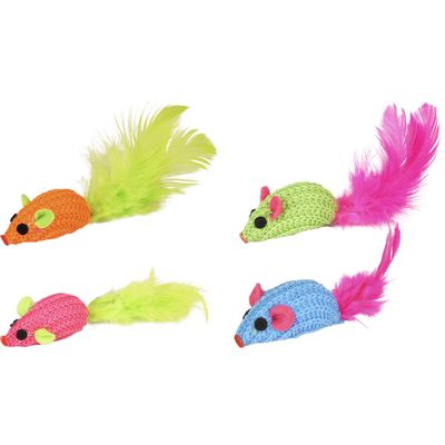 FLAMINGO - Jouet souris pour chat - Textile tressé et plumes…