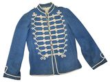 an image of a blue military jacket with white trims and buttons